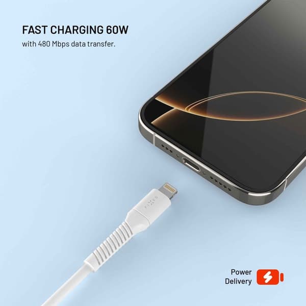 FIXED LIQUID silikonikaapeli USB-C/Lightning 1.2m Valkoinen