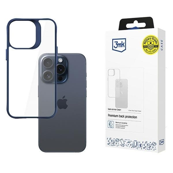 3MK telefontaske til iPhone 15 Pro Max Satin Armor Plus - Blå