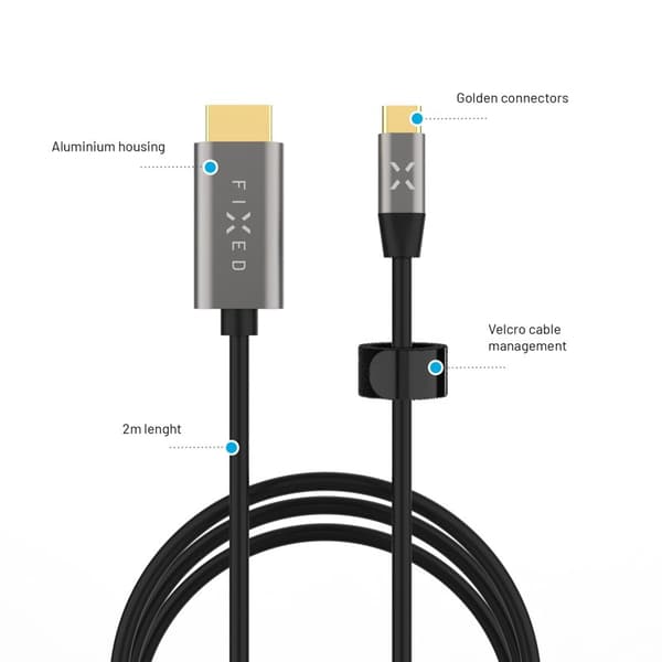 FIXED USB-C / HDMI 4K/60 Hz USB 3.1 Gen2 -kaapeli 2m Musta
