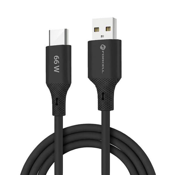 FORCELL USB-A til USB-C 66W Kabel 3A 1m QC4.0 Silikone C342 - Sort