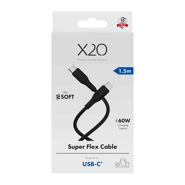 X2O SUPERFLEX 60W USB-C/C-kabel 1,5 m sort