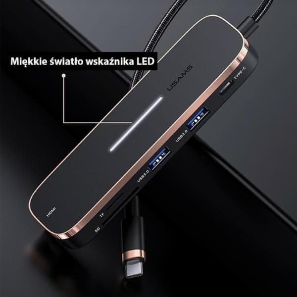USAMS Adapter Hubb 2xUSB-A USB-C HDMI MicroSD SD - Svart