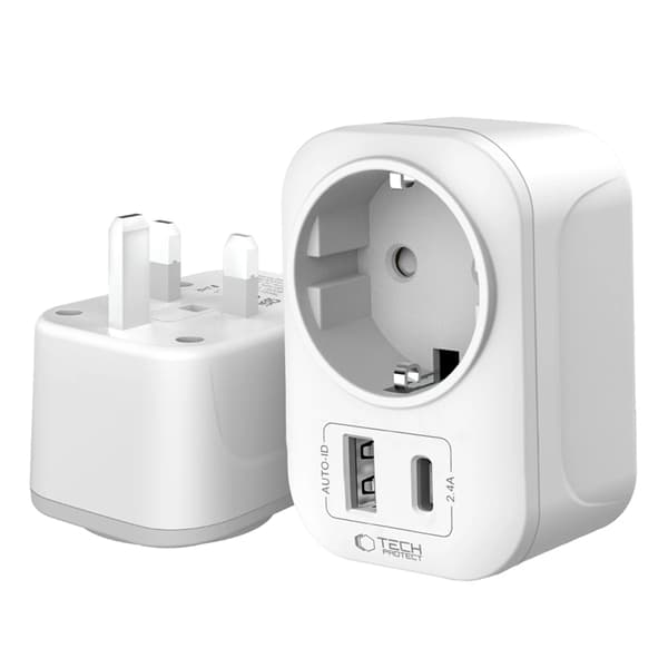 Tech-Protect Reseadapter UK till EU TA100 - Vit