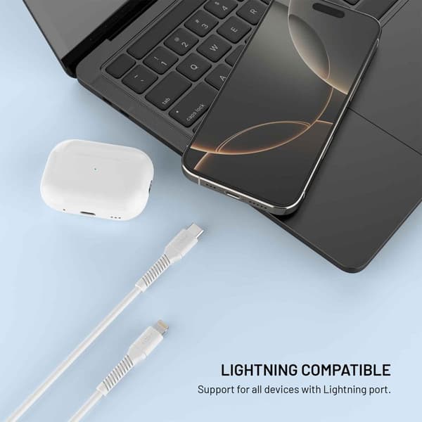 FIXED LIQUID silikonkabel USB-C/Lightning 1.2m Vit