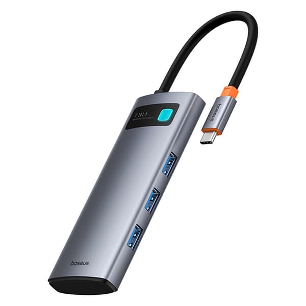 Baseus 7i1 HDMI-Hub USB-C PD 4K 60Hz USB-C 3xUSB 3.0 SD microSD - Grå