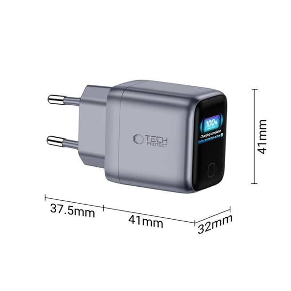 Tech-Protect PowerVision 45W GaN Vægoplader - Mørkegrå