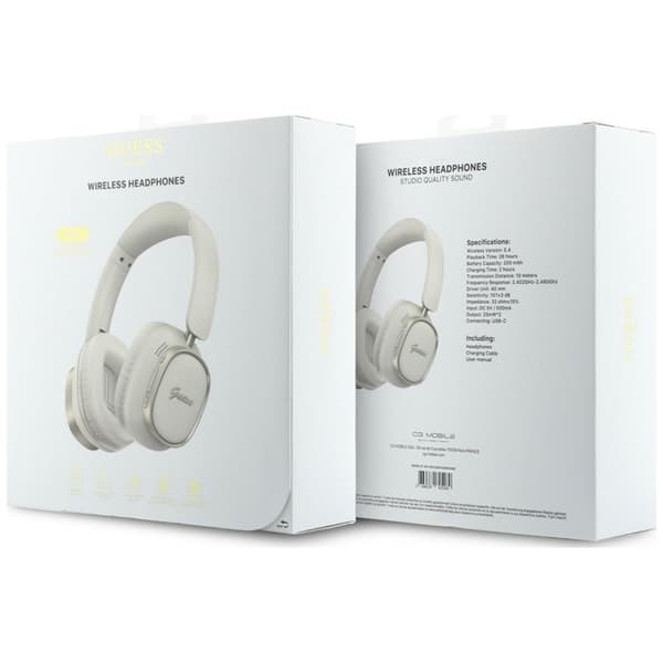 Guess On-Ear Kuulokkeet Bluetooth ENC Rectangle Metal Script - Valkoinen