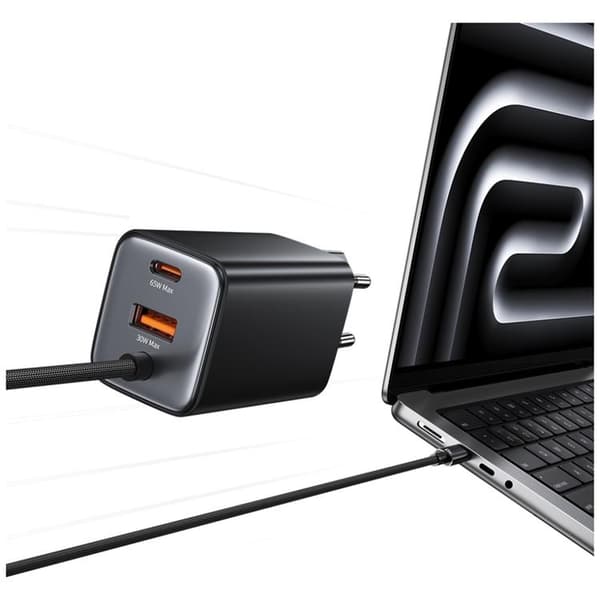 USAMS Hurtigoplader 65W 2xUSB-C 1xUSB-A GaN JC - Sort
