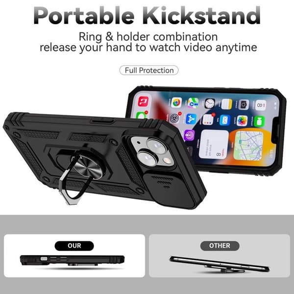 iPhone 14 Kuori Sormipidike Jalusta - Musta