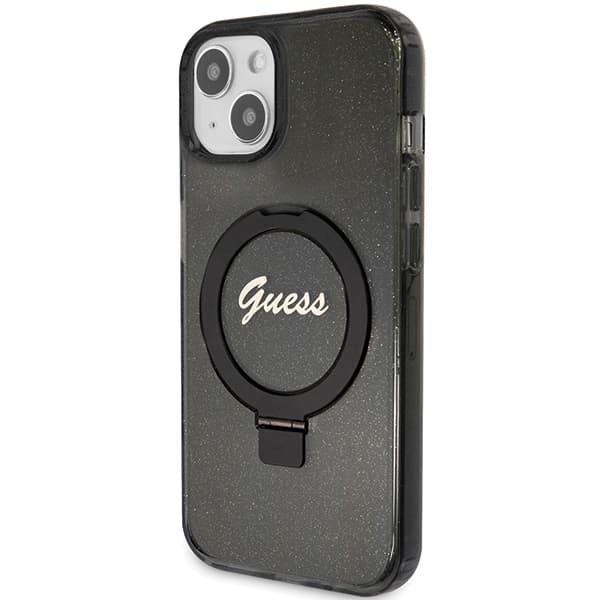 Guess-matkapuhelinkuori iPhone 13/14/15 MagSafe Ring Stand Script Glitter