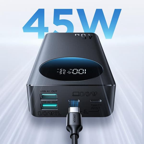 Joyroom Powerbank 20000 mAh 45W 2xUSB-A 2xUSB-C med Display - Sort