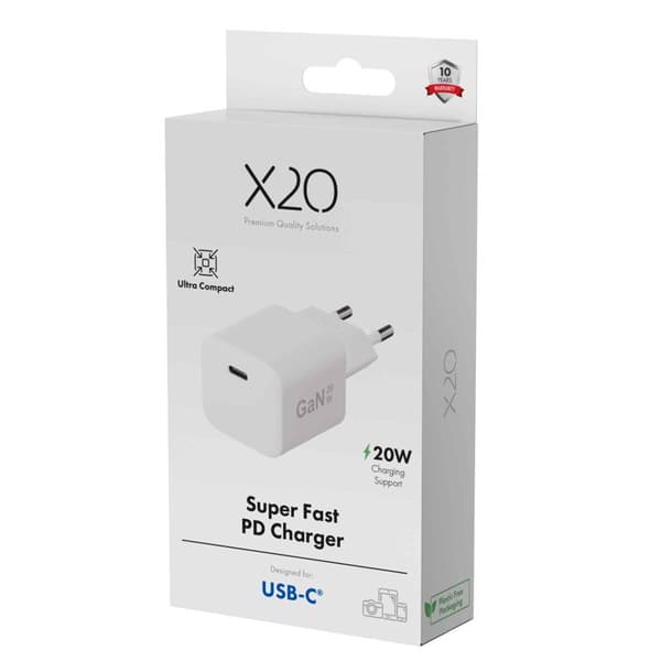 X2O 20W hemmaladdare USB-C GaN vit