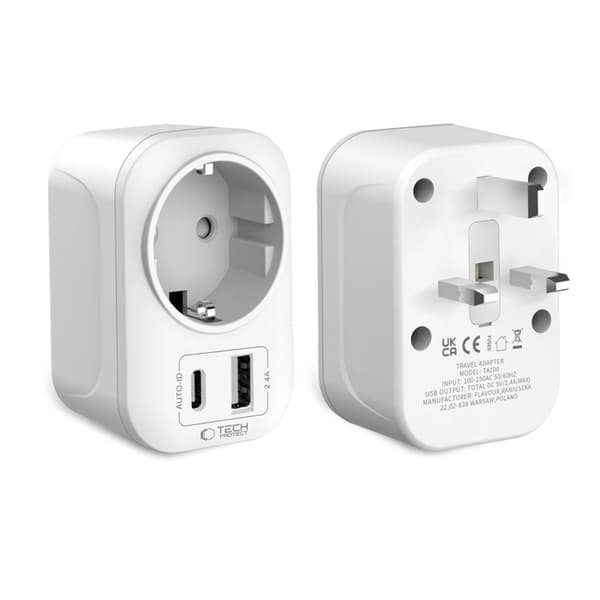 Tech-Protect Reseadapter UK till EU TA100 - Vit