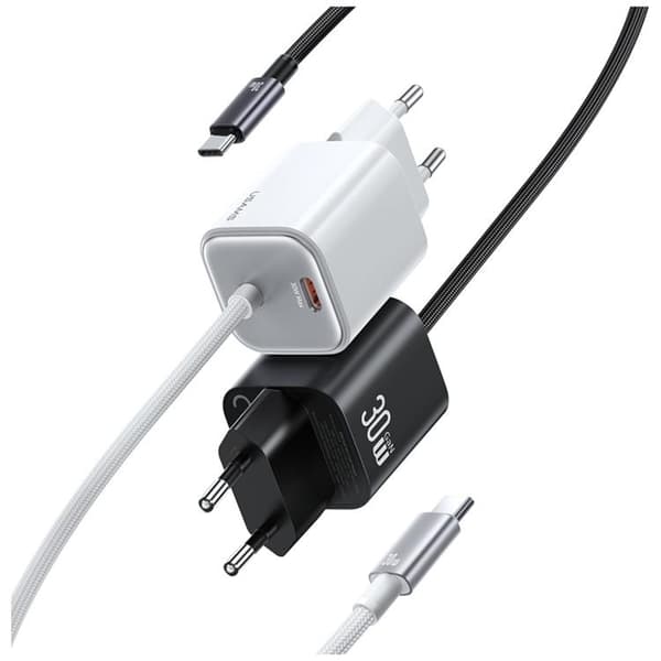 USAMS Hurtigoplader 30W 2xUSB-C GaN Mini JC - Hvid