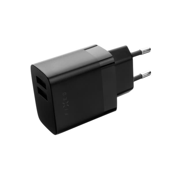 FIXED Hemladdare 2x USB-A 17W/USB-C kabel 1m Svart