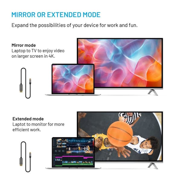 FIXED USB-C / HDMI 4K/60 Hz USB 3.1 Gen2 kabel 2m Sort