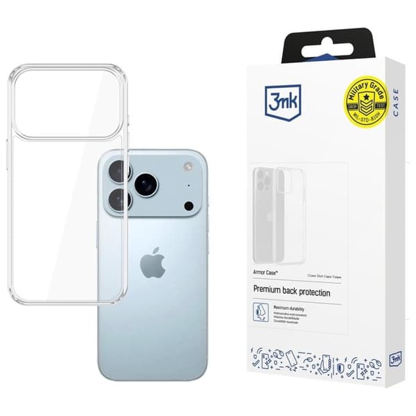 3MK telefontaske til iPhone 17 Pro Max Armor - Gennemsigtig