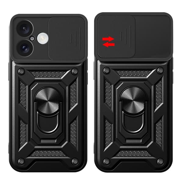 Telefontaske til iPhone 16 Hybrid Armor Camshield - Sort