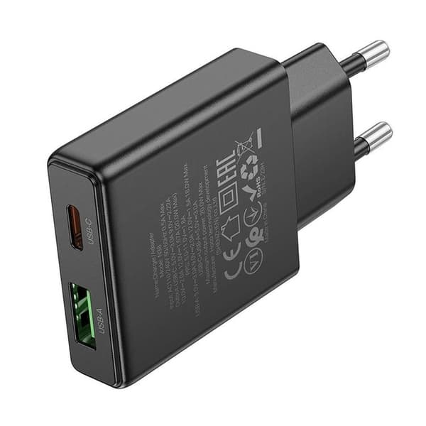 Hoco Hurtigoplader PD 20W USB-A USB-C QC3.0 3A N38 - Sort