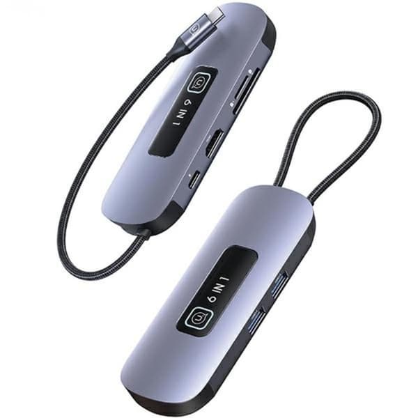 USAMS 6in1 Adapter Hubb 100W 2xUSB-A USB-C HDMI TF SD - Grå