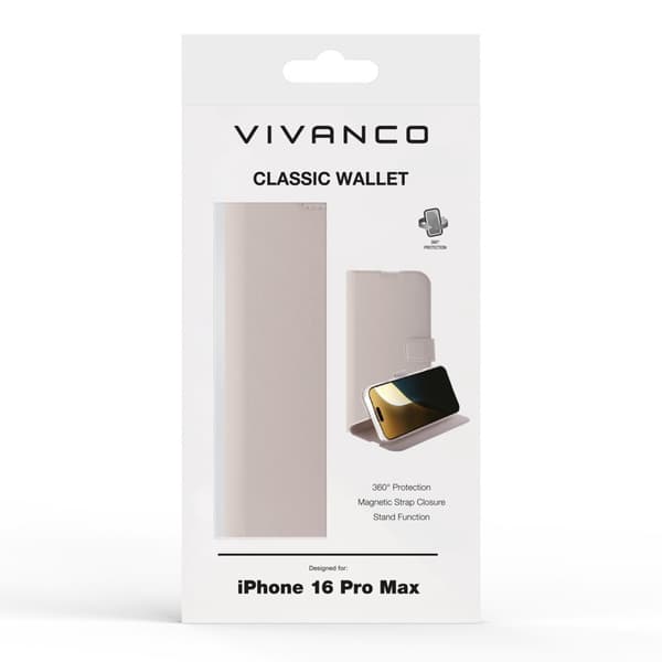 Vivanco Classic Lompakkokotelo iPhone 16 Pro Max Greige
