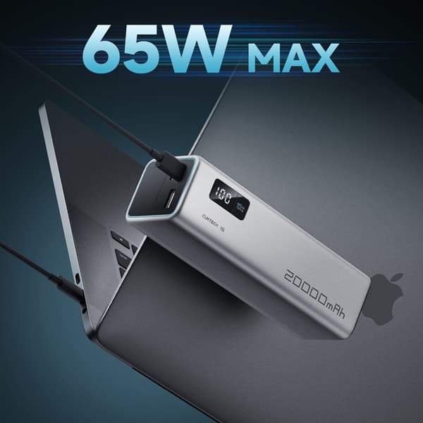 Cuktech Powerbank 20000 mAh 100W 2xUSB-C 1xUSB-A - Grå