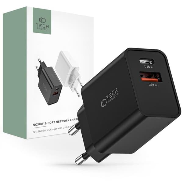 Tech-Protect NC30W 2-Port Netværksoplader - Sort