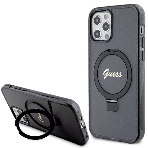 Guess telefontaske til iPhone 12/12 Pro MagSafe Ringstativ Script Glitter