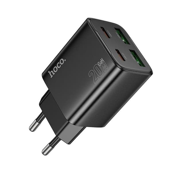 Hoco Snabbladdare PD 20W 2xUSB-A 2xUSB-C QC3.0 3A N55 - Svart