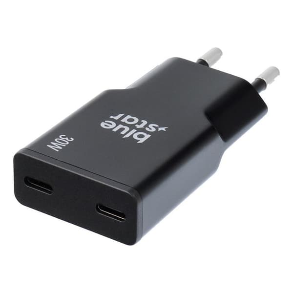 Blue Star Hurtigoplader PD 30W 2xUSB-C GaN QC4.0 3A - Sort