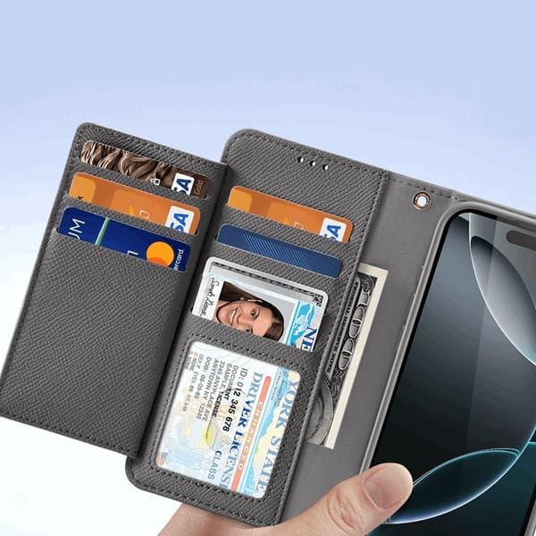 Dux Ducis iPhone 16 Pro Plånboksfodral Lawa Läder - Grå