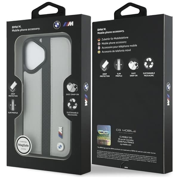 BMW-puhelinkotelo iPhone 17 MagSafe M Perforated Stripe Logo - Harmaa