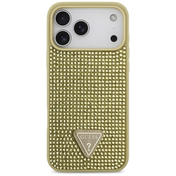Guess Mobilcover til iPhone 17 Pro Rhinestone Triangle Logo - Guld