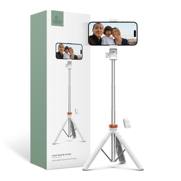 Tech-Protect Bluetooth Selfiekeppi Jalusta - Valkoinen