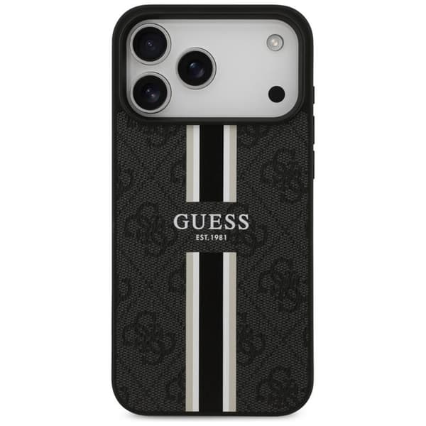Guess telefontaske til iPhone 17 Pro Max MagSafe 4G trykte striber - sort