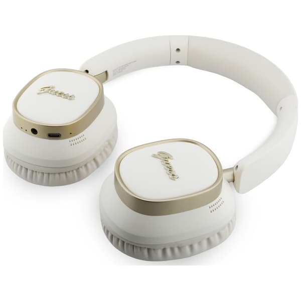 Guess On-Ear Kuulokkeet Bluetooth ENC Rectangle Metal Script - Valkoinen