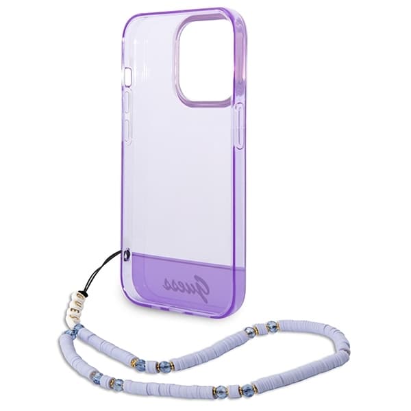 Guess-puhelinkotelo iPhone 14 Pro MagSafe Translucent Pearl Strap
