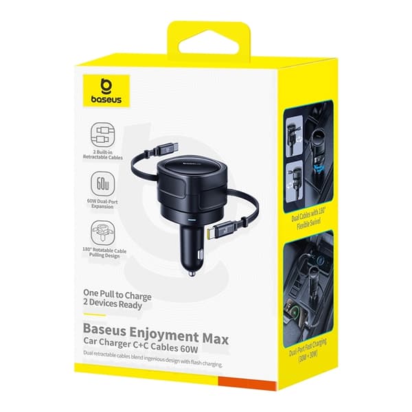 Baseus Biloplader USB-C Til USB-C Kabel Udtrækkelig 60W - Sort