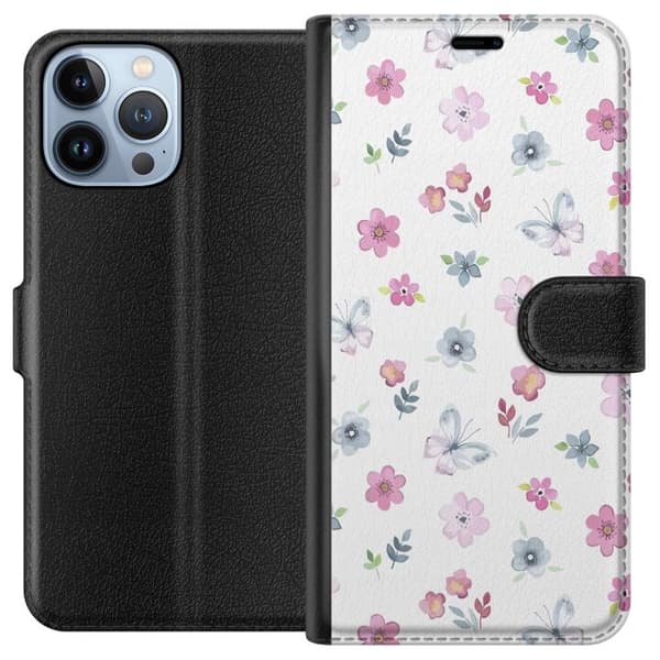 Pung Taske til Apple iPhone 13 Pro Max med blomster og sommerfugle