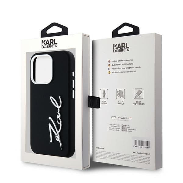 Karl Lagerfeld telefontaske til iPhone 15 Pro MagSafe silikone metalscript