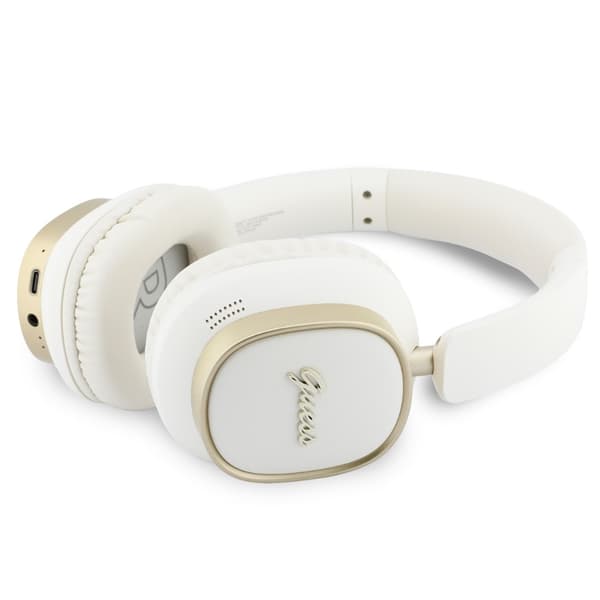 Guess On-Ear Kuulokkeet Bluetooth ENC Rectangle Metal Script - Valkoinen