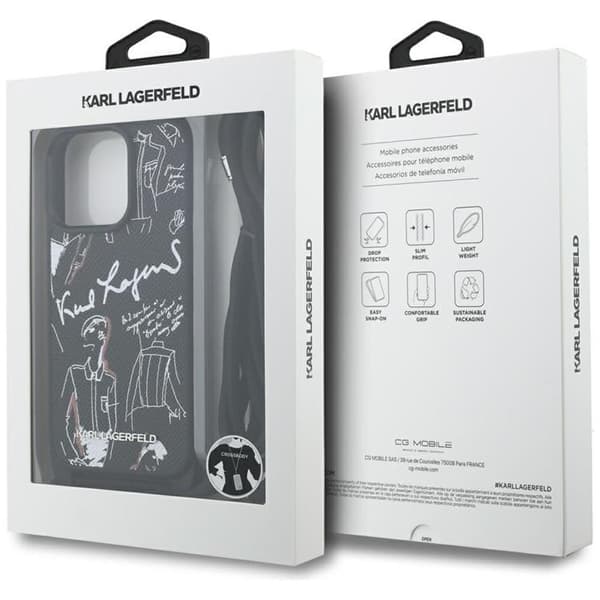Karl Lagerfeld Mobilcover til iPhone 16 Pro Max Crossbody Grained Pattern Sort