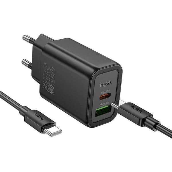 Hoco Hurtigoplader 30W 1xUSB-A 1xUSB-C med USB-C Kabel N63 - Sort