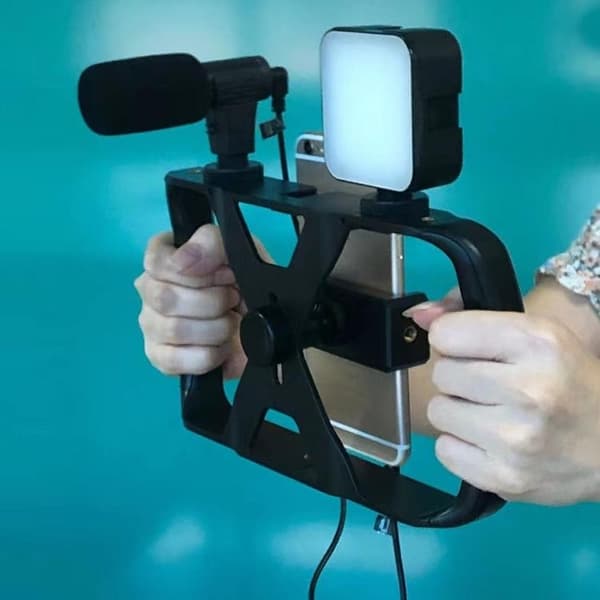 Selfie Stick med stativ til live udsendelse med LED-blitz og mikrofon