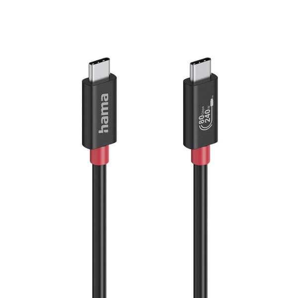 HAMA Kabel USB-C USB 4.0 Gen4 80Gbit/s 240W 1,0M Sort