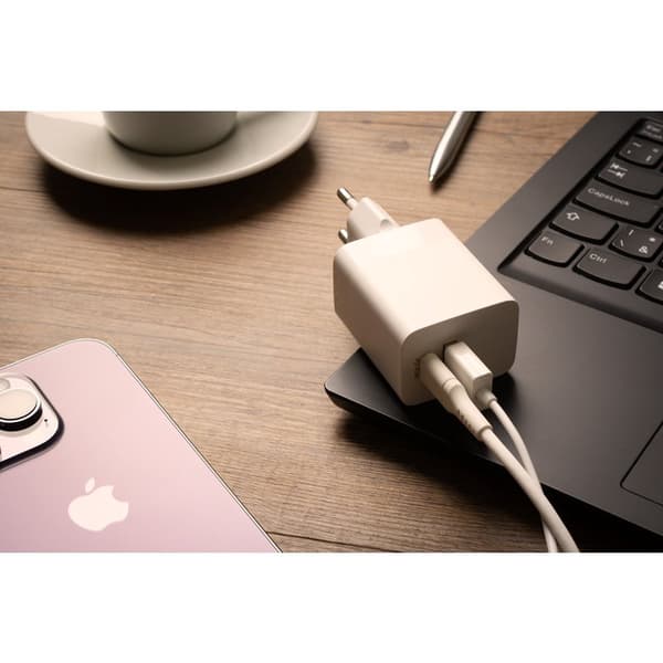 FIXED Super Hurtig Mini Hjemmeoplader 45W USB-C PD+USB-A Hvid