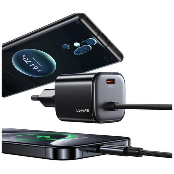 USAMS Hurtigoplader 20W 2xUSB-C GaN Mini JC - Sort