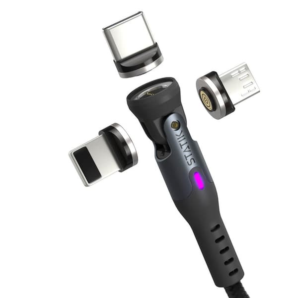 STATIK Kabel 360 Pro Magnetisk Spets USB-C/Lightning/MicroUSB Svart 1m