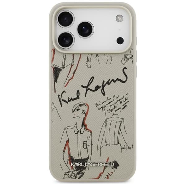 Karl Lagerfeld Mobilcover til iPhone 17 Pro Max MagSafe Grained Pattern Logo Grå