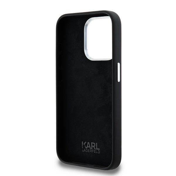 Karl Lagerfeld telefontaske til iPhone 15 Pro MagSafe silikone metalscript